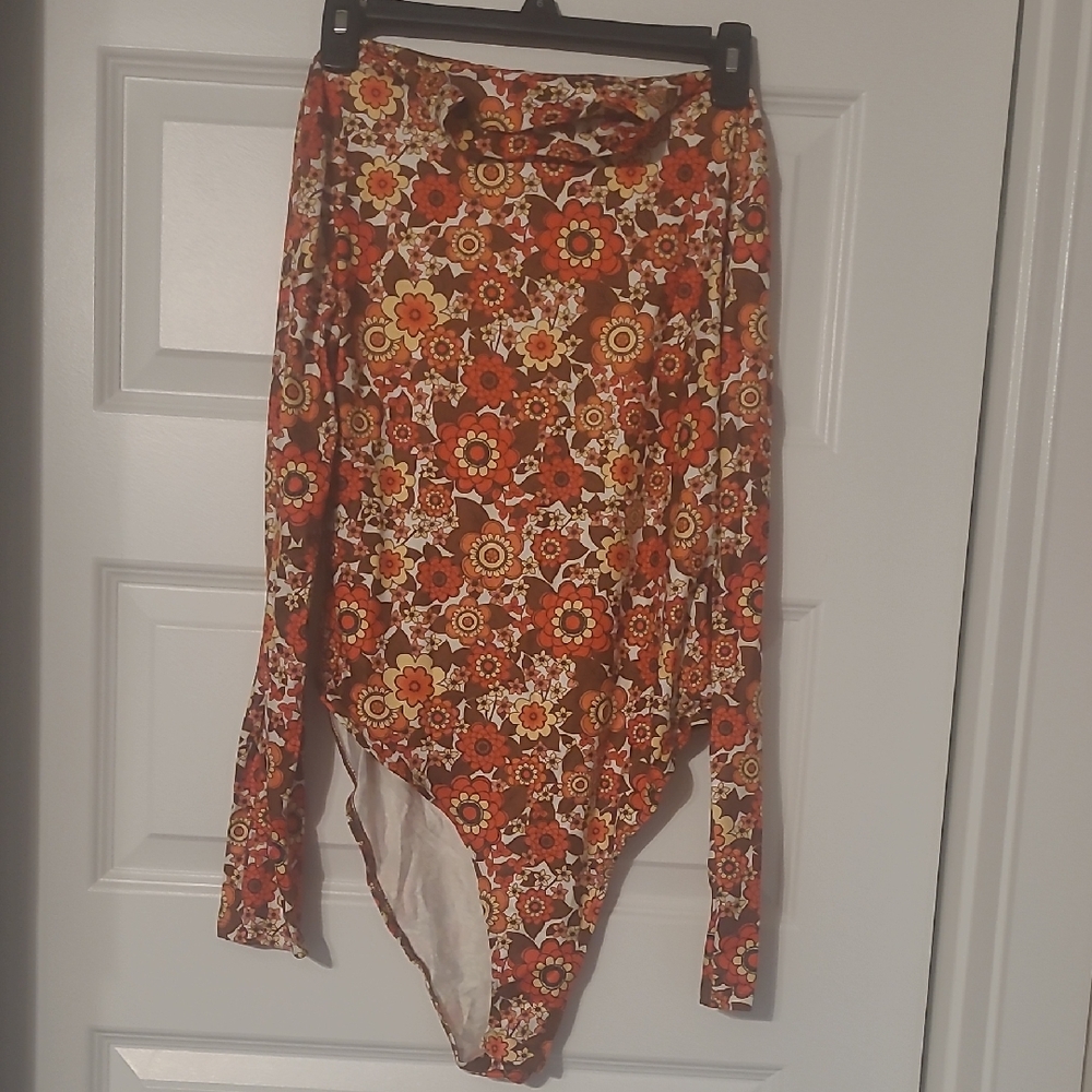 SHEIN Brown and Orange Floral Top